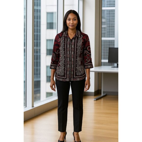 Coldwater Creek Paisley Blazer 14 Black/Multi Sophisticated Boho Chic - Picture 1 of 11